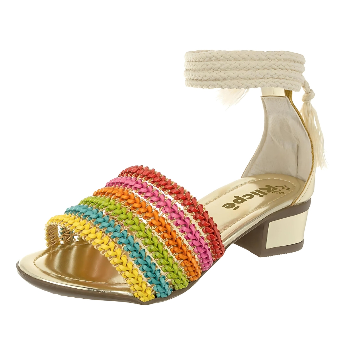 Sandália Infantil Menina Salto Grosso Confortável Brilho Tiras Coloridass